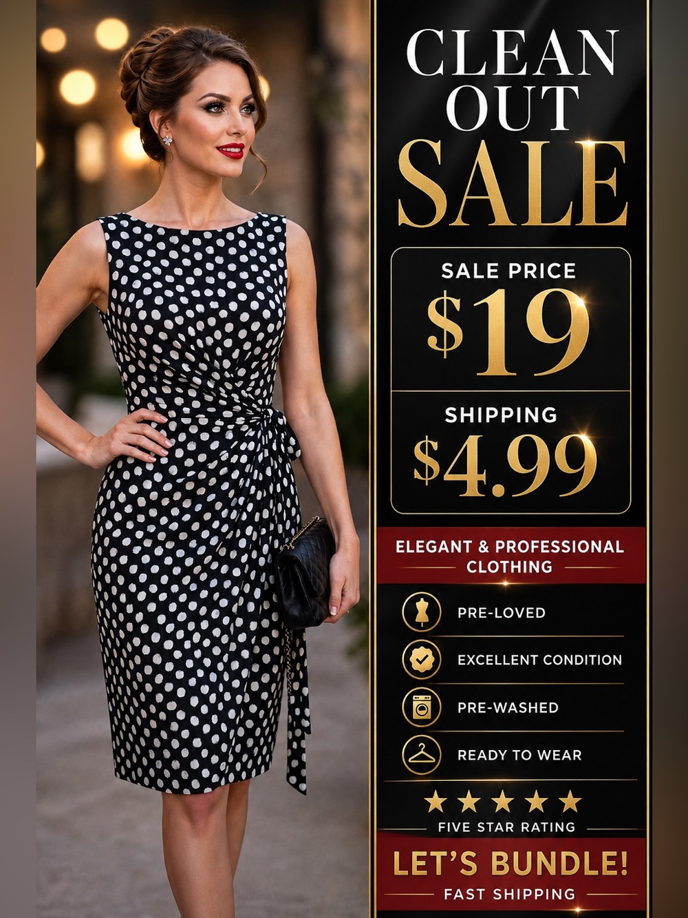 Ann Taylor Factory Black & White Polka Dot   Midi Dress Large stretchy  10 12